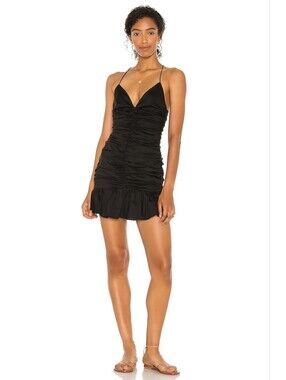 Lovers & Freinds Shaya Ruched Poplin Cross Back Spaghetti Strap Mini Dress L